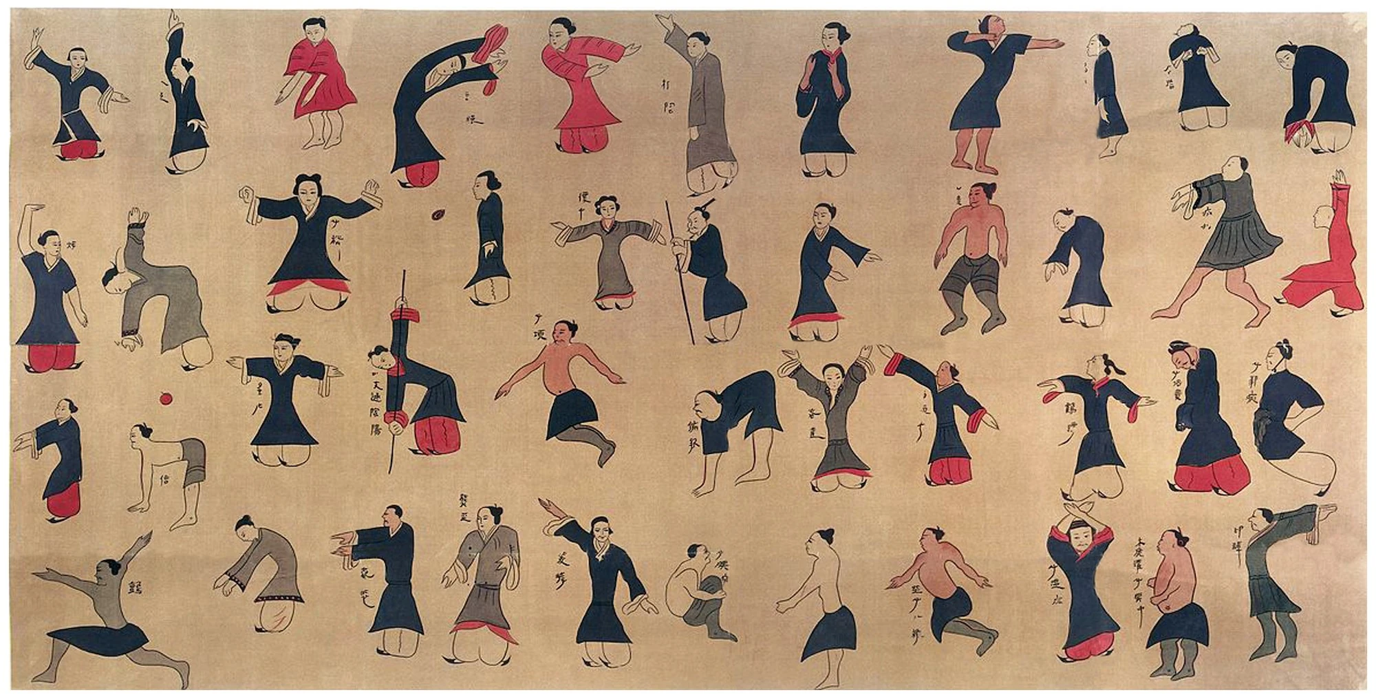Reproduction de la soie de Mawangdui montrant les exercices de Daoyin